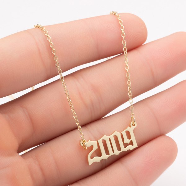 1980-2019 Fødselsår nummer Charm vedhæng rustfrit stål kæde halskæde smykker Golden 2009