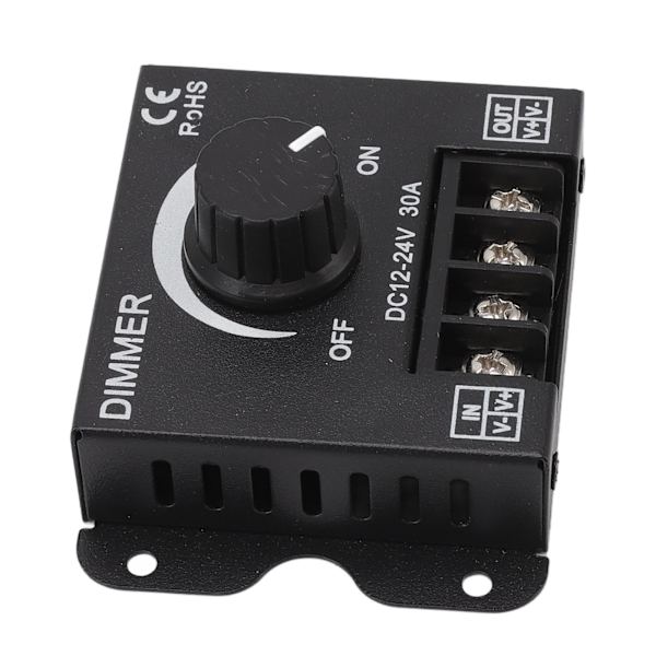 LED-Dimmer Enkanals PWM-belysning Trinløs Dimmerkontrol til 5050 3528 Enfarvede Lysstrimler DC 12V-24V 30A