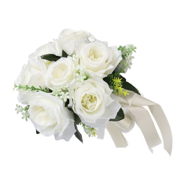 Kunstig brudebuket silkeblomst simulering rosebuket til brud der holder blomster, mælkehvid