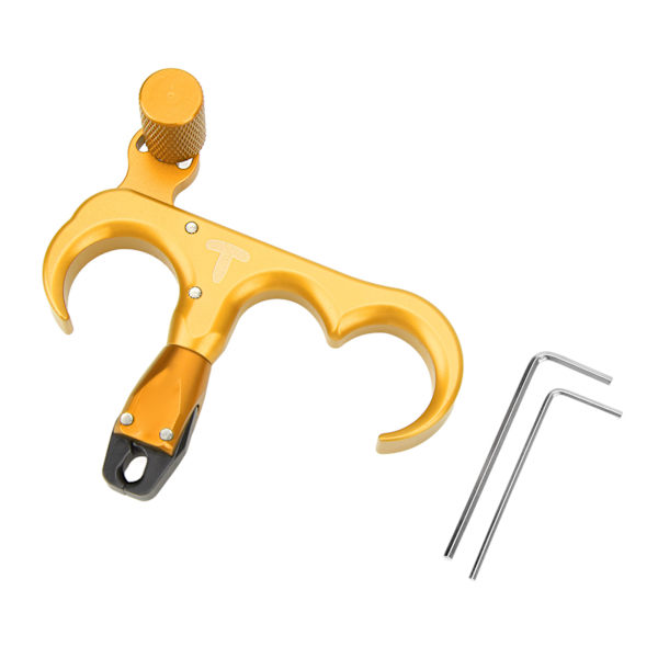 3-Finger Håndholdt Bueskydningsudløser Aluminium Legering Tommelfingerudløser til Compound Bue Justerbar 360 Graders Rotation Venstre Højre Hånd Guld