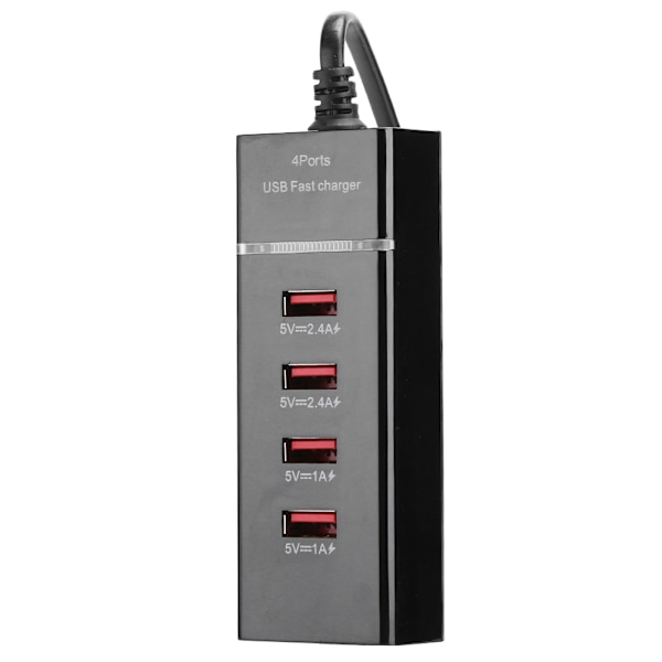 Mobiltelefon Universal 3A kabellader Stasjonær Flere 4 porter USB EU 100‑240VEU Svart 4USB Linje 1,5 m med emballasje