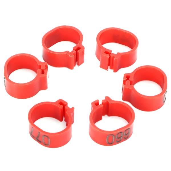 100 stk Duer Identifikationsringe 001-100 Nummereret Fjerkræbenring Fuglebenbånd Fotring 10mm Rød Ring med Nummer