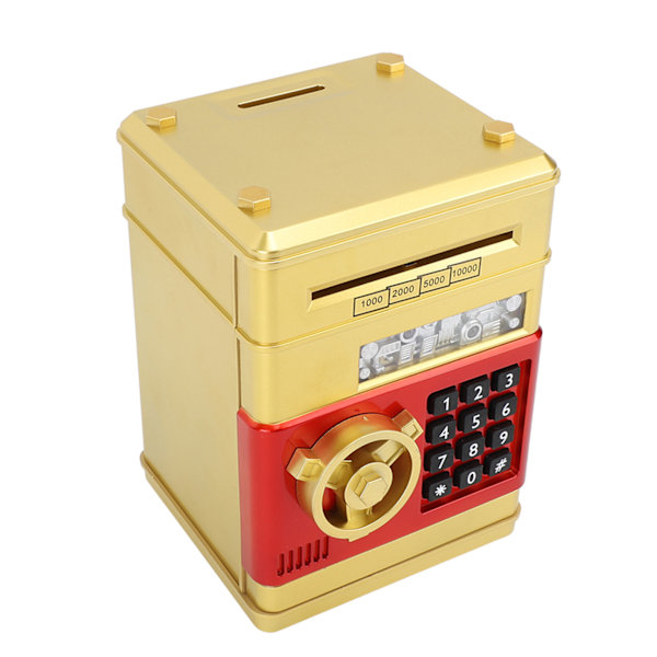 Spargris Pengar Mynt Kan Auto Scroll Papper Pengar Sparlåda Mini ATM Mynt Bank Pengar Spara Box med Lösenord för Pojkar Flickor Leksak Present Guld