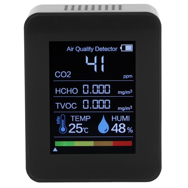 Kuldioxid CO2 HCHO-detektor Bærbar luftkvalitetsmonitor Temperatur Fugtighedstester Sort