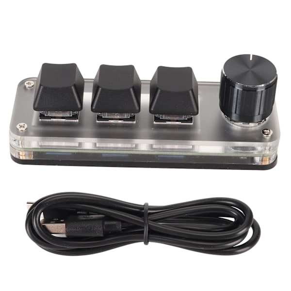 USB Mini 3-Tast Tastatur med Knap DIY Programmerbar Type C Kabelforbindelse Blå Switch Enhånds Tastatur til Gaming Sort