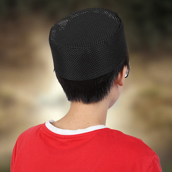 Polyester blandad bomullstyg muslimsk bönhatt Islam Man broderi hatt (svart 60cm)