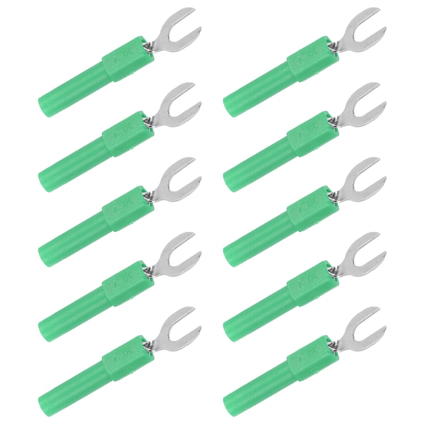10 stk gaffelspadestrådkontakter Messingmaterial 6 mm/0,2 tommer Y-type 4 mm/0,2 tommer Hull Bananplugg 30Vac‑60Vdc Maksimalt.10AGrønn