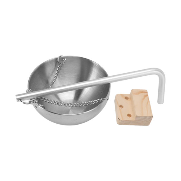 Badstueskål Rustfritt stål hengende aromaterapi oljekopp med treblokk for badstue rom S 12cm