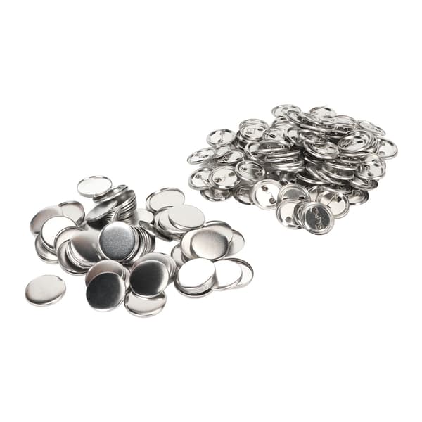 100 sett Pin Back Button Deler Robust metall Plast Rustfri utjevningsknapp Tilbehør Kompatibel med merke DIY 37MM