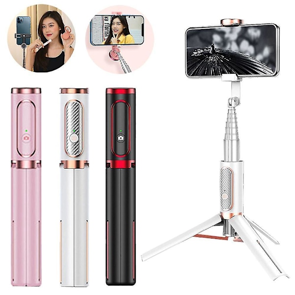 Teleskopisk Bluetooth Selfie Stick med Integrert Tripod Telefonholder, Aluminium Legering, Rosa