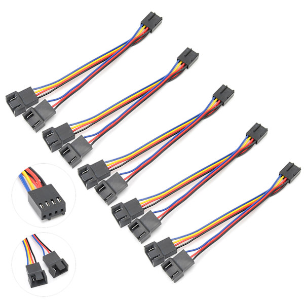 5 kpl Tuuletinjatkokaapeli johto 1-2 4-napainen liitin Splitter Adapter Virransyöttömuunnin