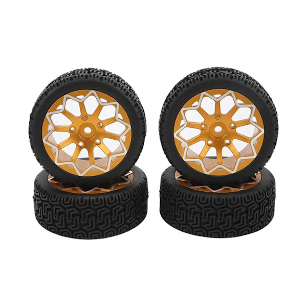 4 st 1/10 Skal RC Hjul och Däck Aluminiumlegering Fälg Gummi Däck Skinn för 1/10 Fjärrstyrd Bil Guld