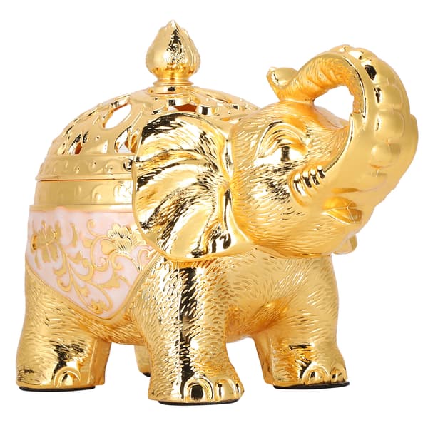 Elefantformad rökelsebrännare Aromaterapi Ornament för vardagsrum Entré Sovrum (Guld Vit Bakgrund)