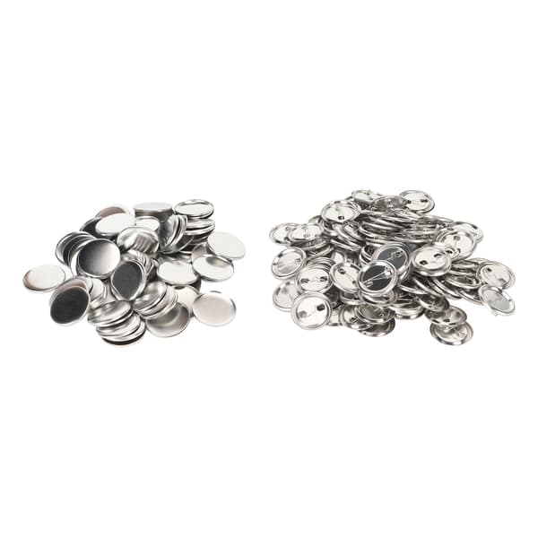 100 sett Pin Back Button Deler Robust metall Plast Rustfri utjevningsknapp Tilbehør Kompatibel med merke DIY 37MM