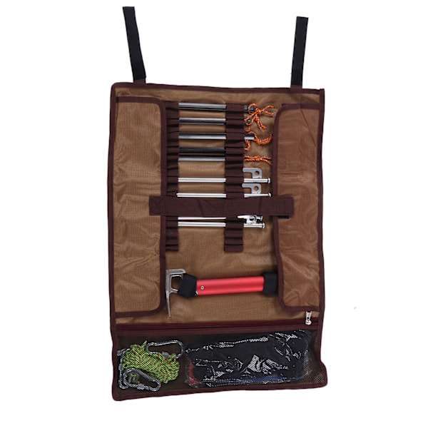 Oppbevaringspose for teltplugger til camping, teltplugger, spiker og hammerorganisator, etui med plugger, hammer og tilbehør