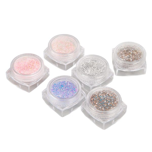 6 bokser Nail Sugar Powder DIY Glitter Nail Art Ullpulver for fingernegler tånegler