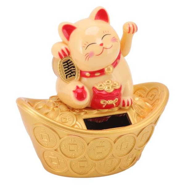 Solenergi Lucky Cat Ornament Solar Wealth Velkommen Viftende Hånd Fortune Cat Statue for Hjem Bil Dashboard Dekor MLY23028 Blessing Bag Gul