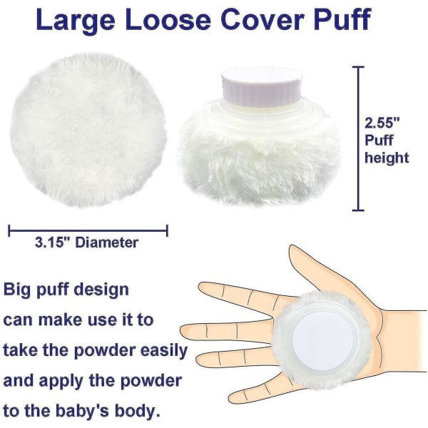 Talcum Powder Puff Box Pulverbeholder med puffs, Hvit