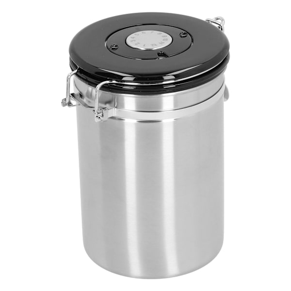 Kaffebönor Canister med avgasventil Rostfritt stål Förseglingsbehållare med skedSilver