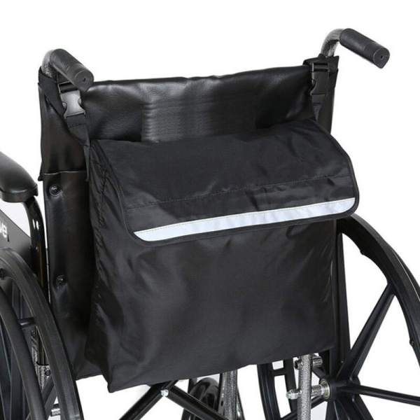 Suurikokoinen musta ulkokäyttöön tarkoitettu pyörätuolin käsinojalaukku, sähköinen pyörätuolin selkänojan säilytyslaukku