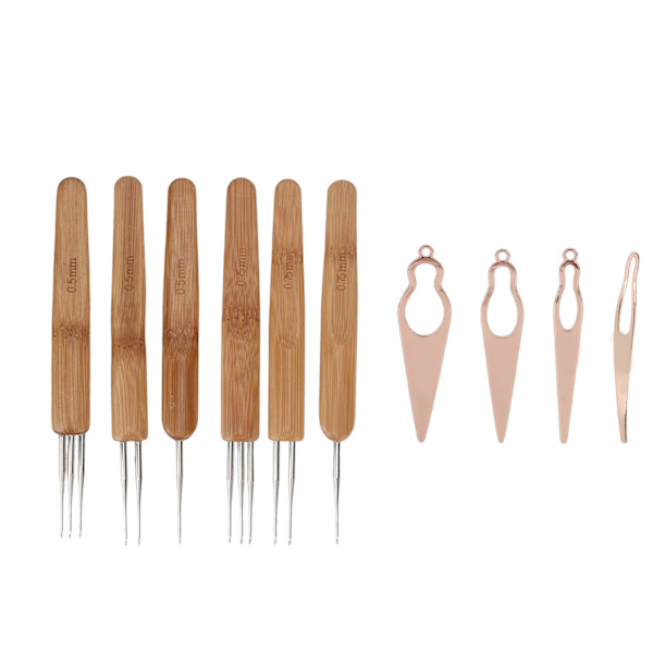 10 st Dreadlocks Verktygsset Legering Bambu Virknål Dreadlocks Nålar Kit för hårstyling Rose Gold