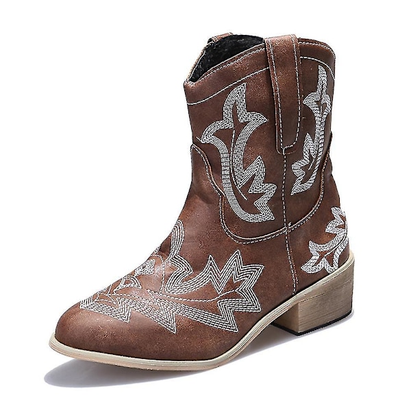 Khaki spetsiga tår dam cowboy boots - Storlek 39