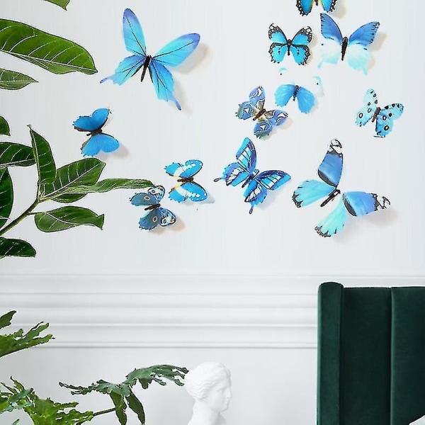 12 stk sommerfugler veggklistremerker Klistremerker på veggen Års hjemmedekorasjoner 3d sommerfugl pvc tapet til stuen