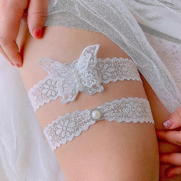 st Sommerfuglhvite blondebåndholdere Elastiske benbåndholdere Bryllupsbåndholdere Brud