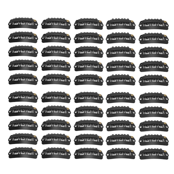 50 st Hårperukklämmor rostfritt stål U-formade 6 tänder hårförlängningsklämmor Svart 2,8 cm
