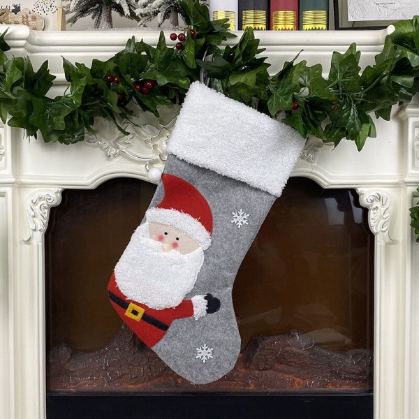 Stor julestrømpe, nonwoven ull plysj mansjett i fuskepels for juledekorasjon og familiefestdekor, modell: julenissestil