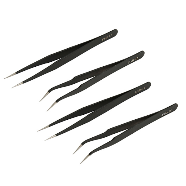 4 stk Antistatiske Pinsetter Rustfritt Stål Sterk Klemming Robust Holdbar Pinsett for Skjønnhet