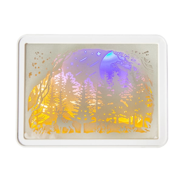 Papercut Light Box Mjukt Varmt Ljus Romantisk USB Batteridriven 3D Pappersskärningslampa för Sovrum Kontor Fest Typ 3 (Manuell Strömbrytare)