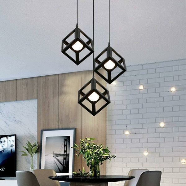 YIDOMDE taklampa, svart ljuskrona lampskärm Modern kubformad metalllampa, industriell taklampa