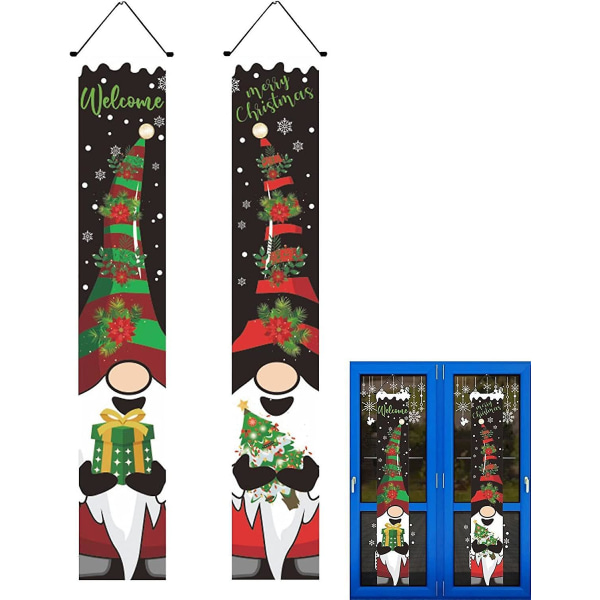 Merry Christmas Banner - Vinter hengende flagg med julenisser | Slitebestandig sesongbasert julepynt for bar, marked, restaurant, hjemme, 12