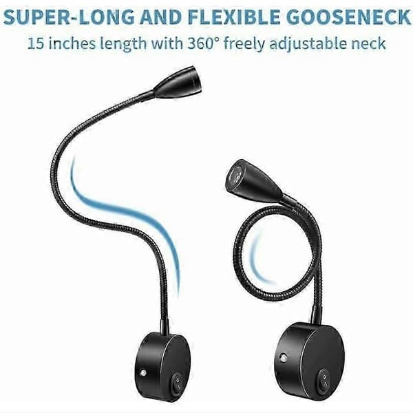 LED-sengelampe med lesefunksjon, varmhvitt lys, øyebeskyttelse, svart