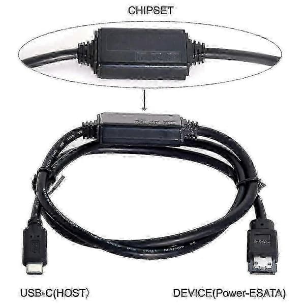 ESATA til USB C værtskabel han USB C til ESATA ESATAp harddiskkabel kompatibel med bærbar computer Black