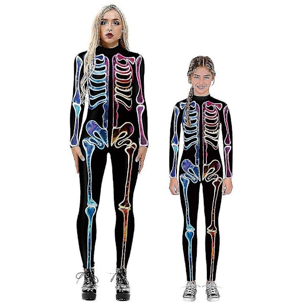 Färgglad Halloween Skelett Onesie Jumpsuit för Barn och Vuxna 145cm-150cm