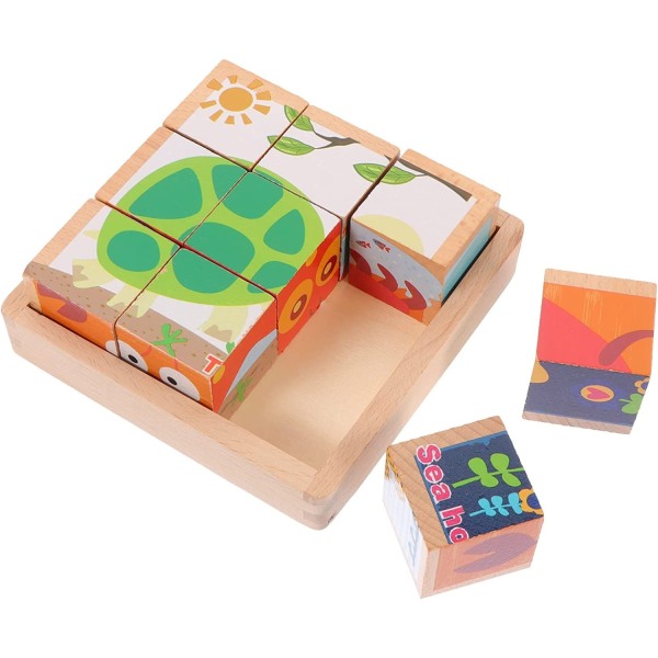 Träsortering Stapling Montessori-leksaker 3D-pusselblock för leksaker för tidig inlärning