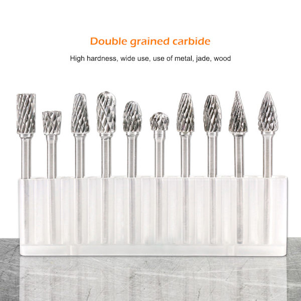 10 stk 1/8 tommer (3 mm) skaft Tungsten stålkarbid roterende filer Skæring grader Bits til træ metal skæring gravering slibning