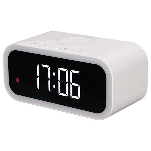 Nattljus väckarklocka 4 i 1 15W trådlös laddning Varmvit Nattljus LED-klocka Justerbar volym LED-klocka