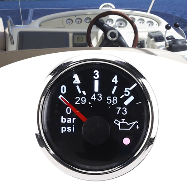 52MM/2in IP67 oljetrycksmätare 0‑5BAR 0‑73PSI mätare med smart larm för bilar/yachter/båtar Black Dial