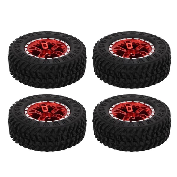 4 stk. 55mm For- og Baggummidæk med 5-eget Metalfælg til Axial SCX24 1/24 RC Bil Rød