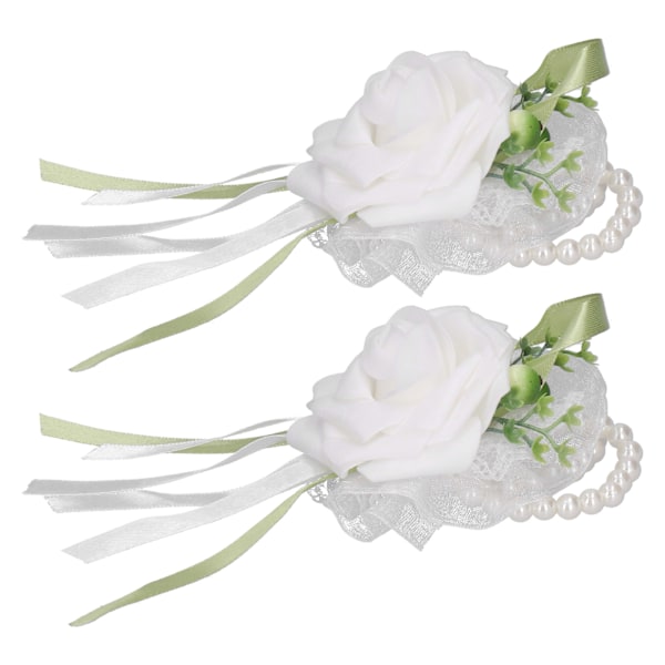 2 stk Bryllup Håndled Corsage Innovativ Brudepike Kunstig Håndled Blomst Perle Armbånd Hvit