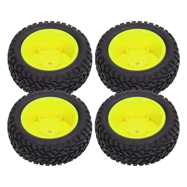 4 stk 1/10 RC Hjul Høy Abrasionsmotstand Sterk Demping RC Gummidekk RC Dekk med Muttere for 1/10 Sportsbil Gul