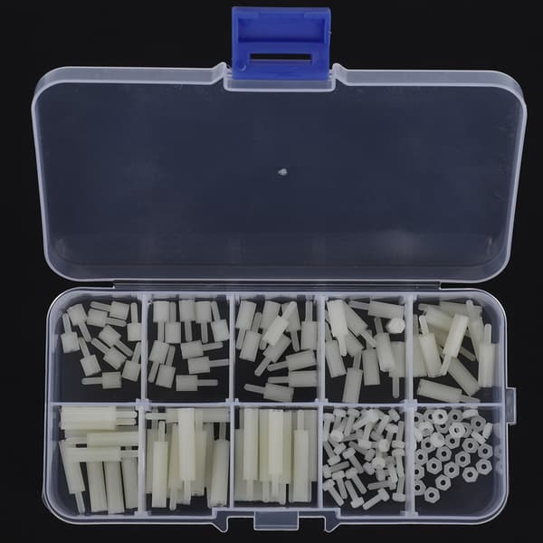 【NX】140 stk. boks M2 Nylon Rundhode Krysskrue Sekskantmutter Mann-Kvinne Avstandsstykke Sortimentsett (Hvit)