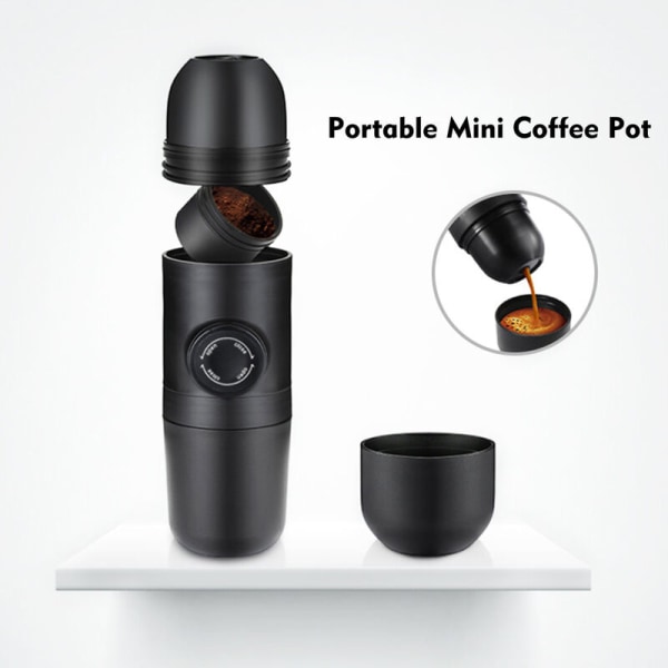 Manuaalinen käsipuristettu kahvinkeitin ulkokäyttöön kannettava minikahvikuppi, malli: musta