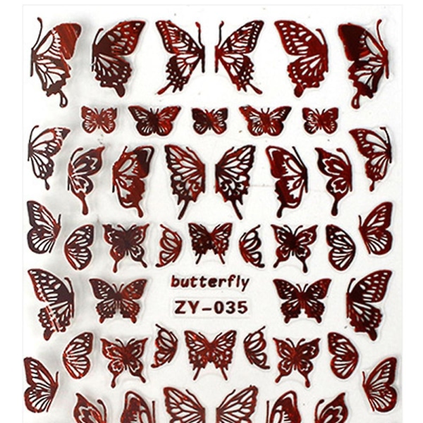 Butterfly Nail Art klistermärke med 3d-varmstämpling med laser-nageldekor 3d-nageldekoration