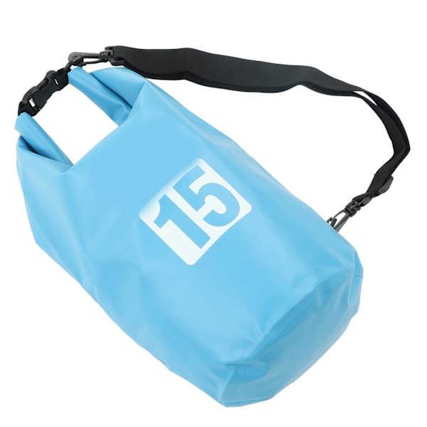 Vanntett tørrpose, bærbar sammenleggbar PVC tørr oppbevaringspose med skulderstropp for svømming, rafting, camping 15L blå