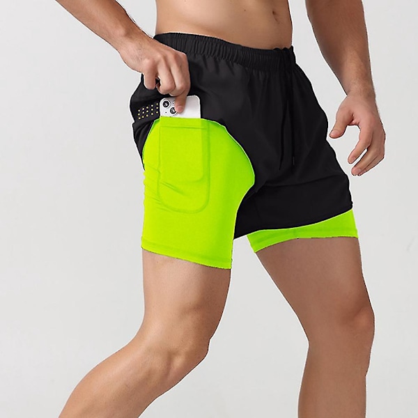 Herre Hurtigtørkende Dobbeltlags Sports Shorts, M, Fluorescerende Orange