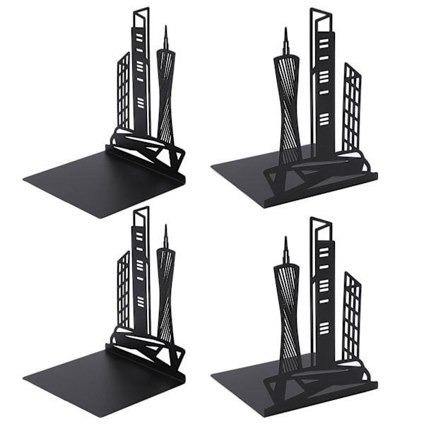 4st Bokstöd Svart Arkitektonisk stil Dekorativt halkfritt metall Skrivbordsbokstöd Bokställ Gör det själv bokförvaringsställ Guangzhou